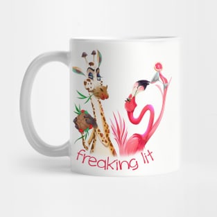 Party Time Freaking Lit Giraffe and Flamingo Mug